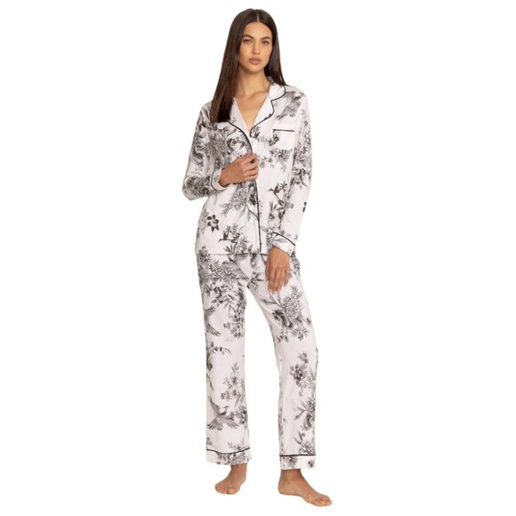 Johnny Was Carly Dreamer Ivory White PJ Set Floral Lounge Sleepwear 2 pc L NEW